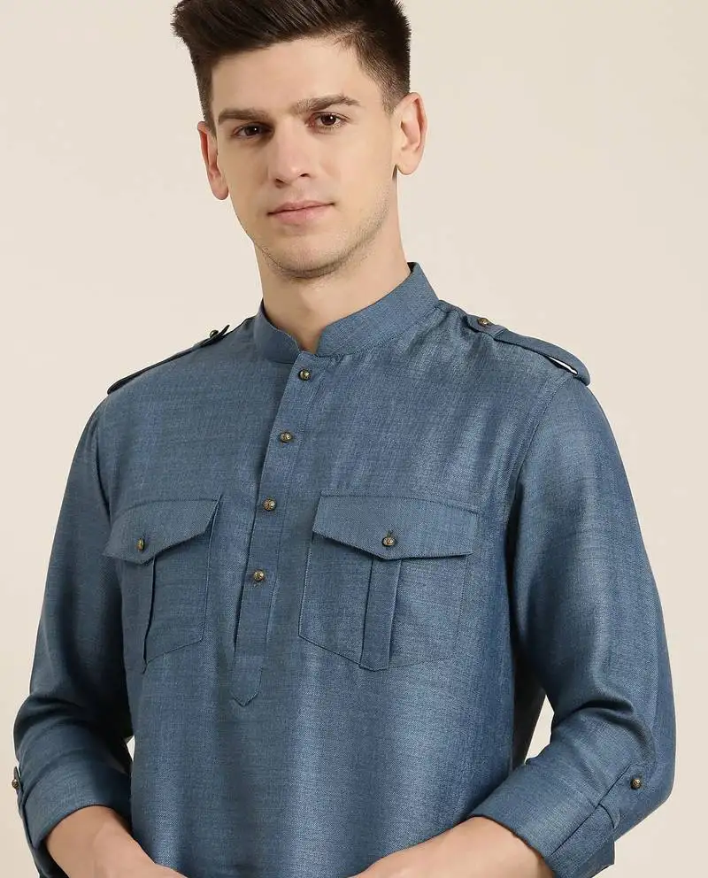Denim blue cotton short pathani