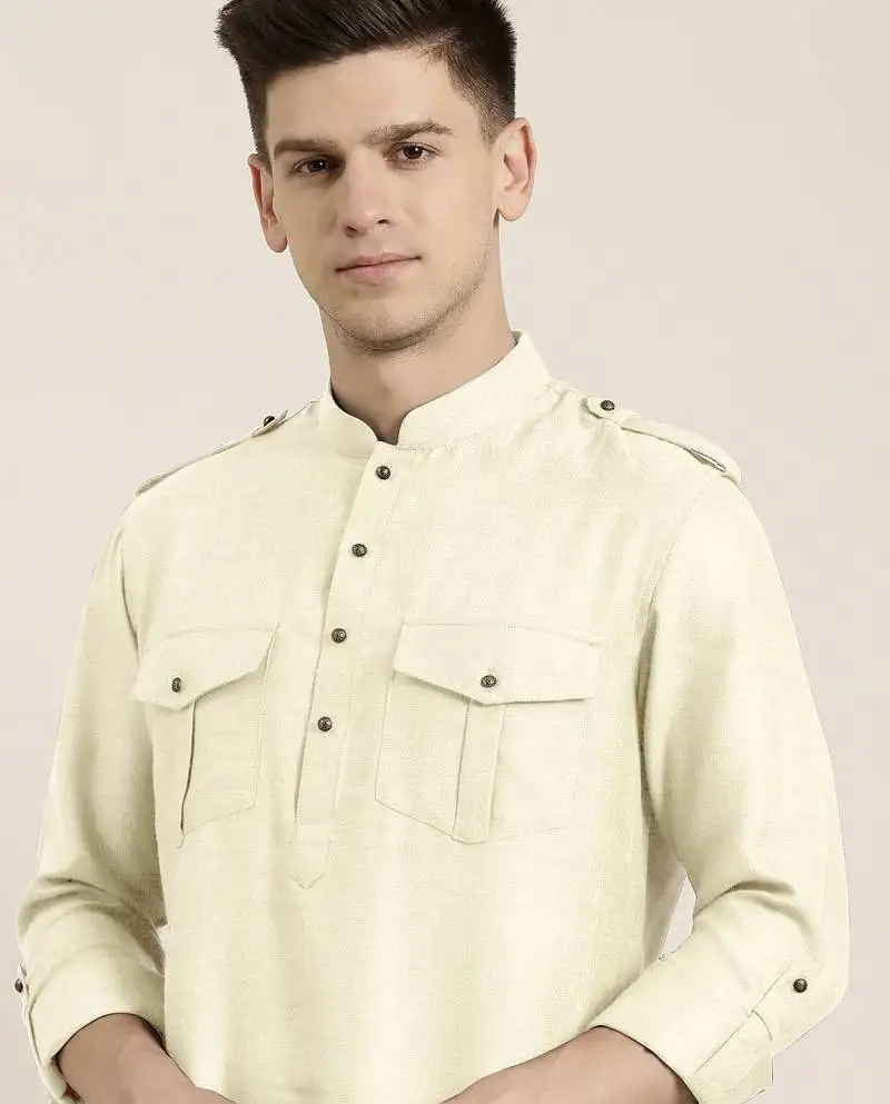 Cream cotton short pathani