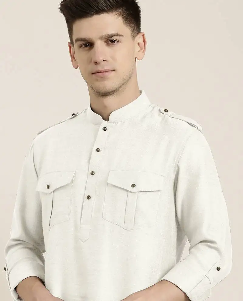 Off white cotton short pathani