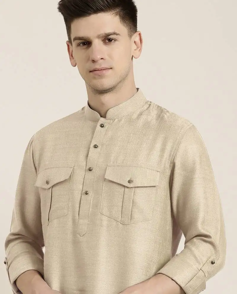 Beige cotton short pathani