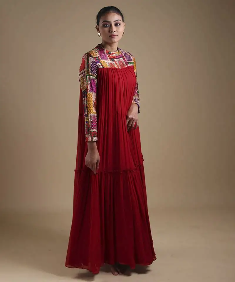 Multicolor plain silk dress