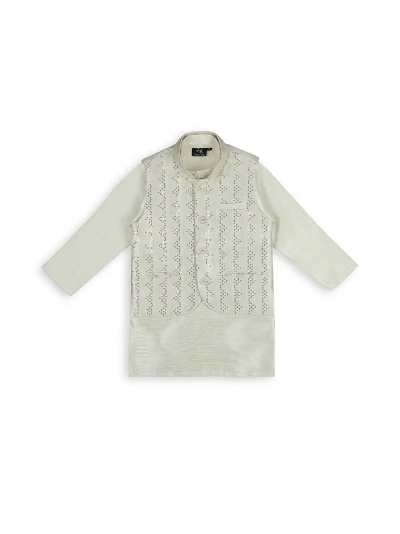 Elegance sequence work nehru jacket full sleeves kurta, pyjama set - cream