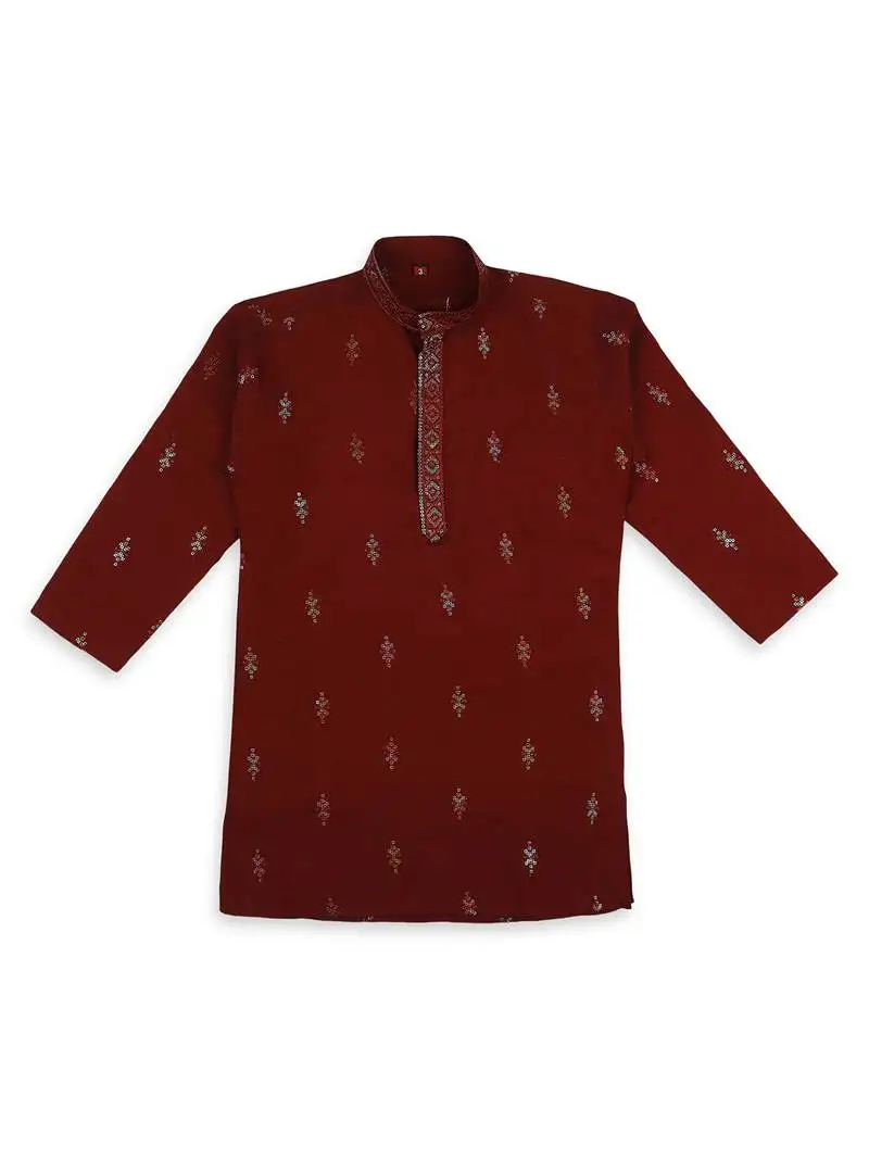 Traditional ethnic wear with silk sequence embroidery full sleeves kurta and pyjama set - maroon