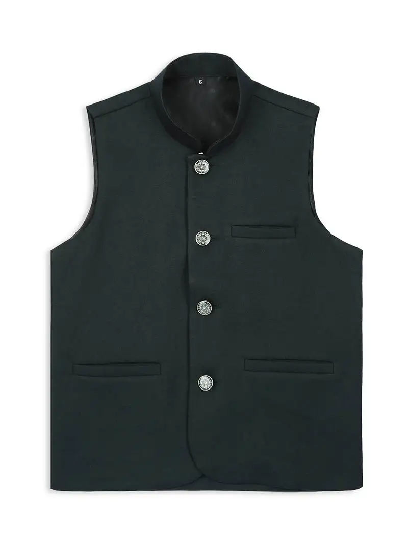 Festive sleeveless nehru jacket - bottle green