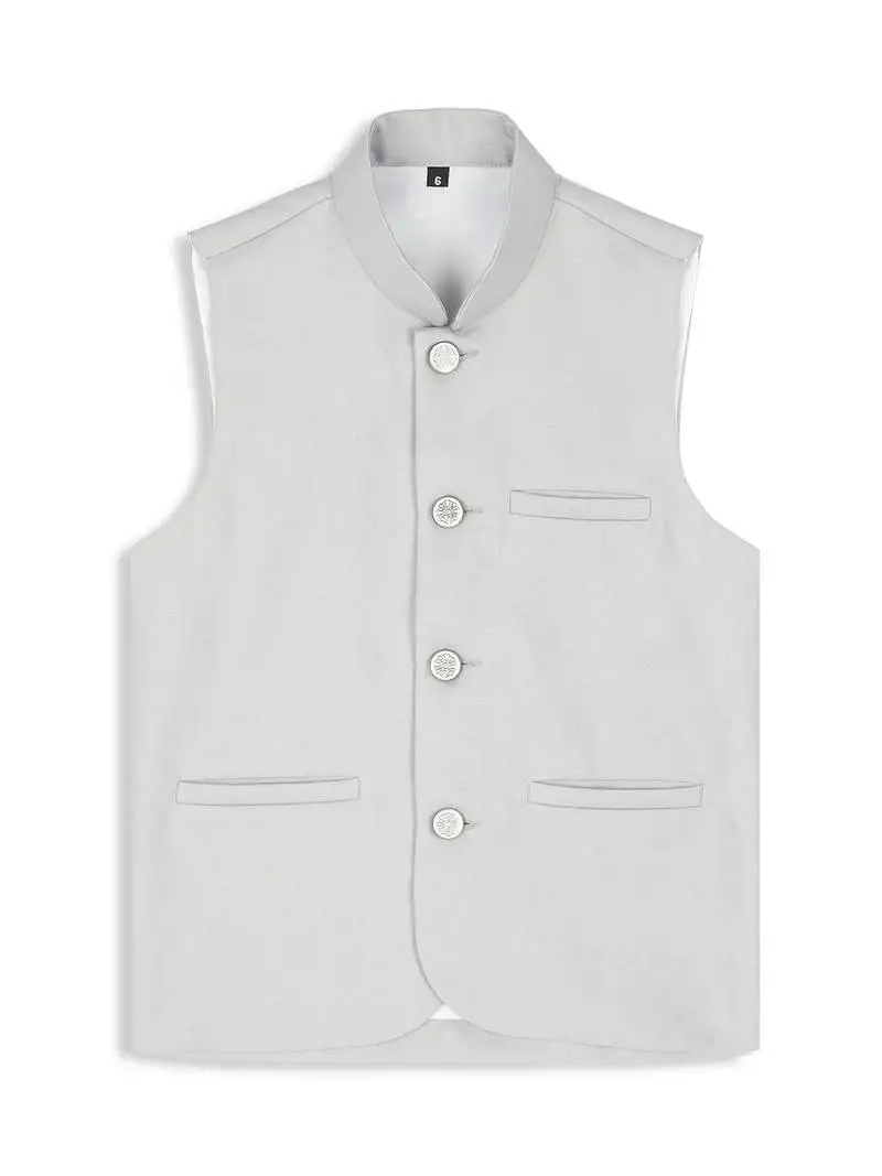 Solid traditional sleeveless nehru jacket - grey
