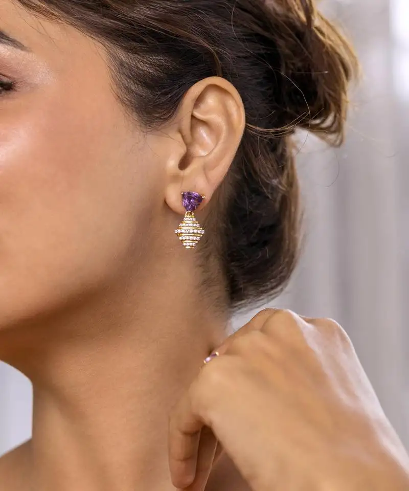 Purple sterling silver studded jewellery earrings