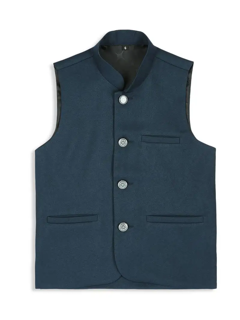 Solid sleeveless nehru jacket - peacock green