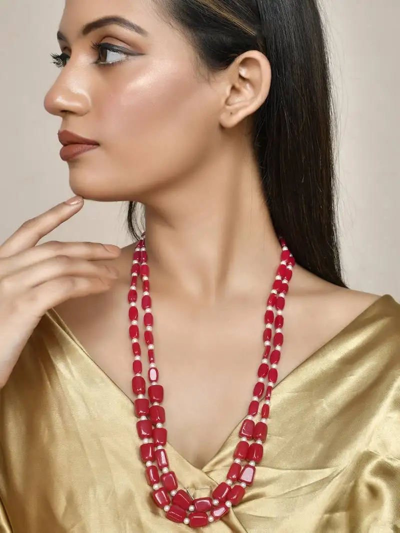 Gold-plated real stones layered necklace