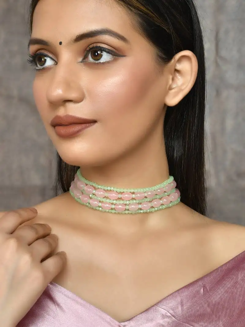 Gold-plated real stones choker necklace