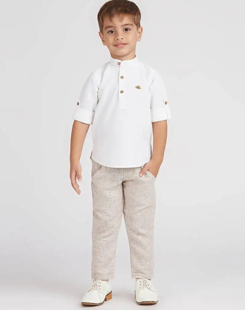 Traditional ethnic full sleeves short kurta shirt and pant set - white