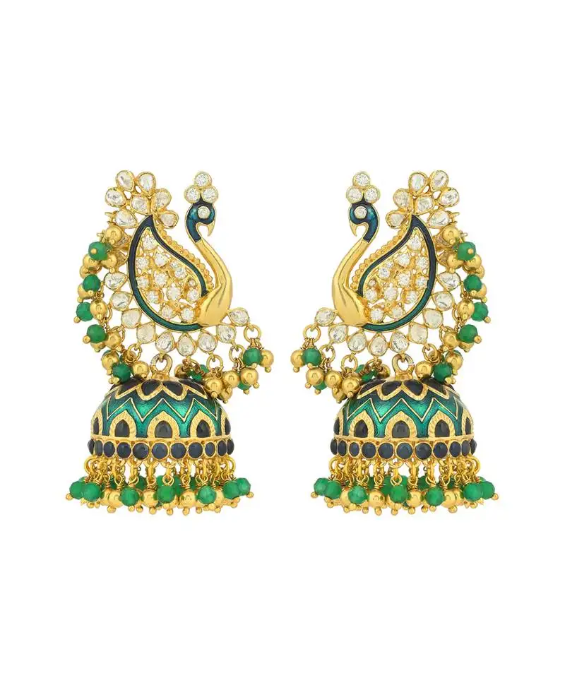 Green sterling earrings with yellow gold base