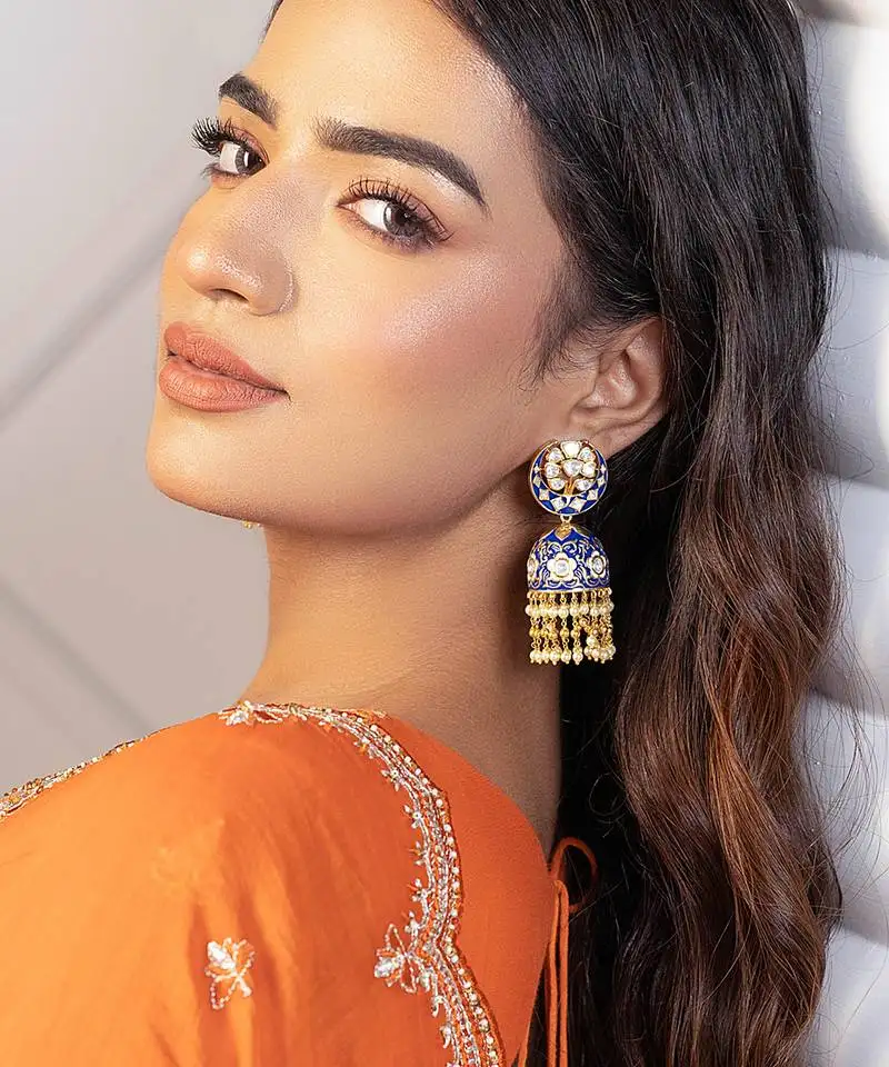 Blue sterling silver jhumka earrings