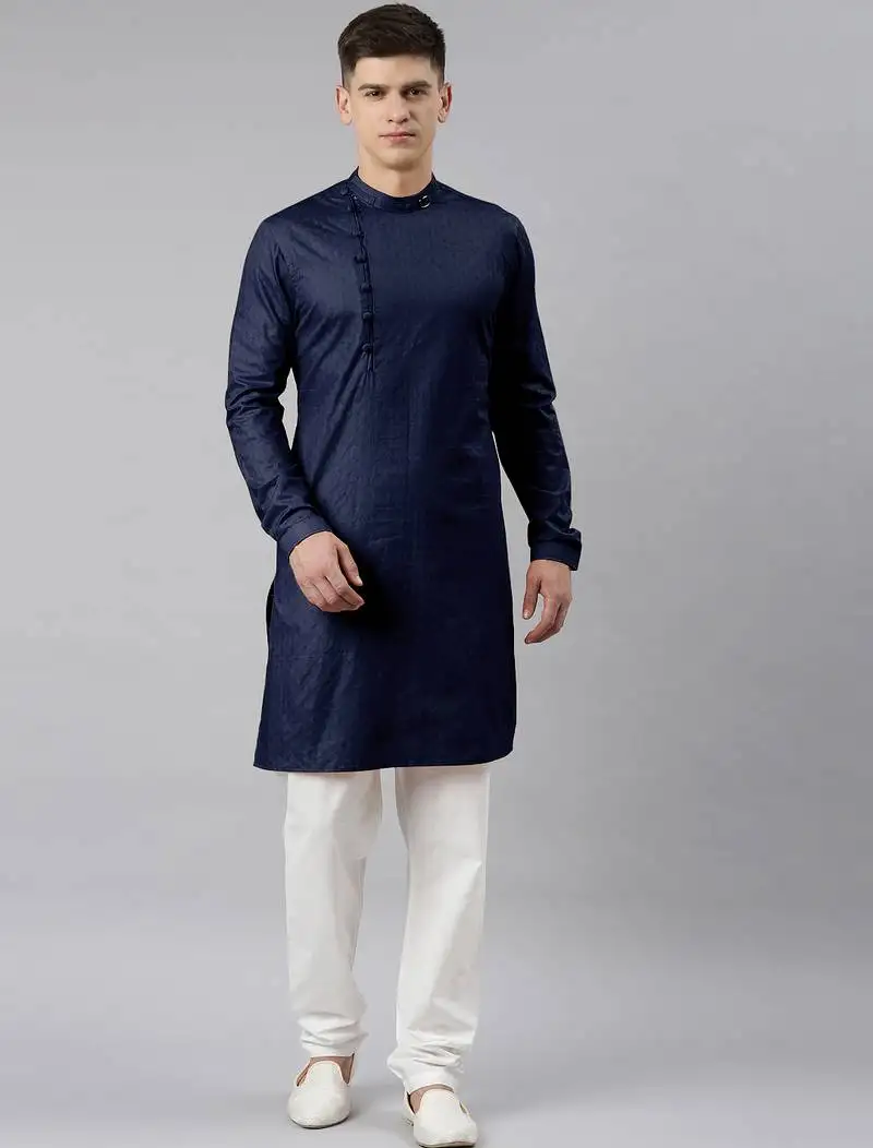 Navy side placket kurta set