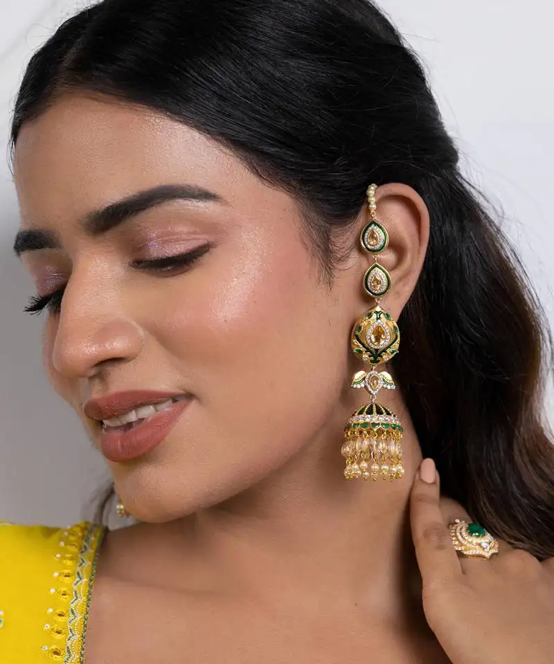 Green sterling silver studded jewellery earrings