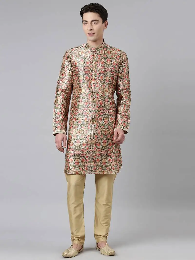 Beige art nouveou printed kurta