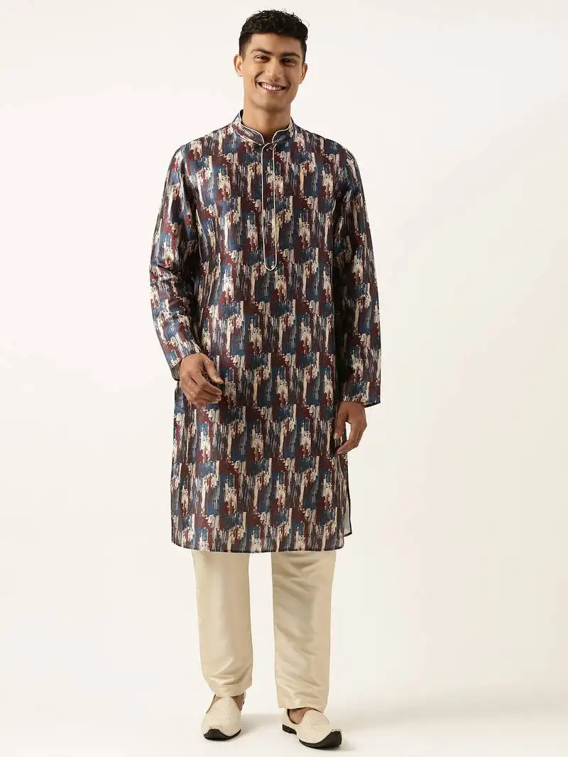 Blue indigo abstract dabu print kurta