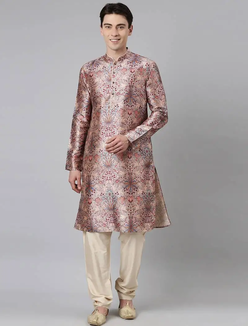 Grey floral silk printed kurta set
