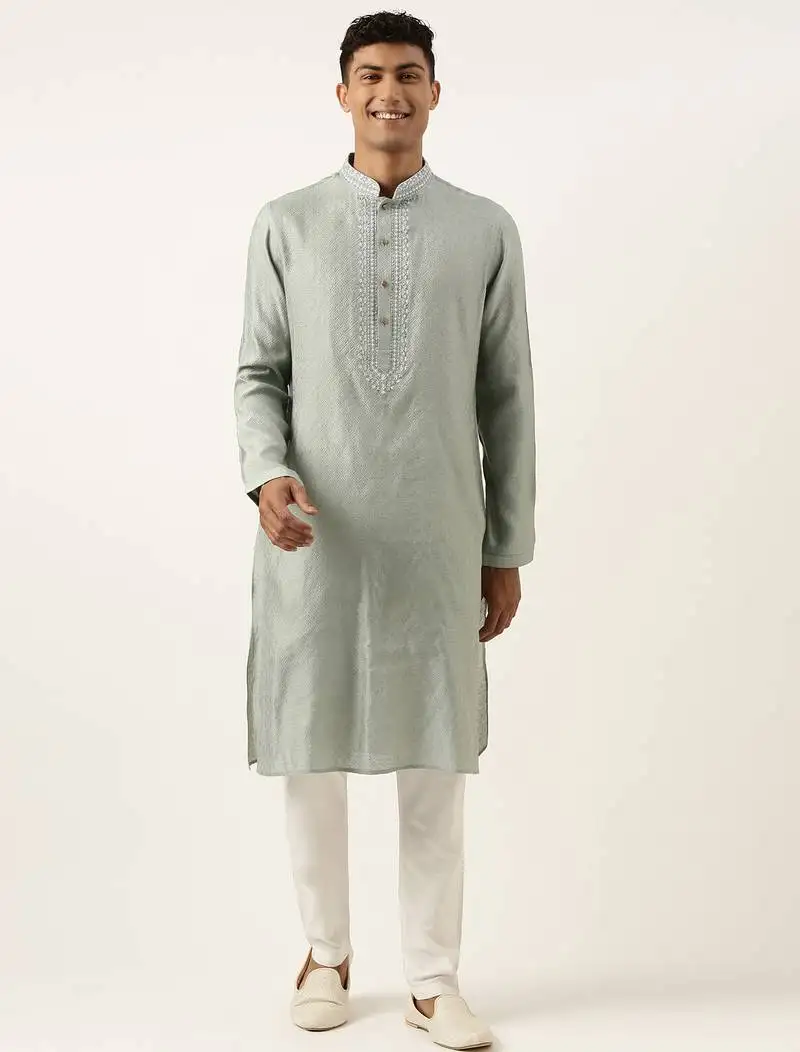 Greyish blue jacquard kurta