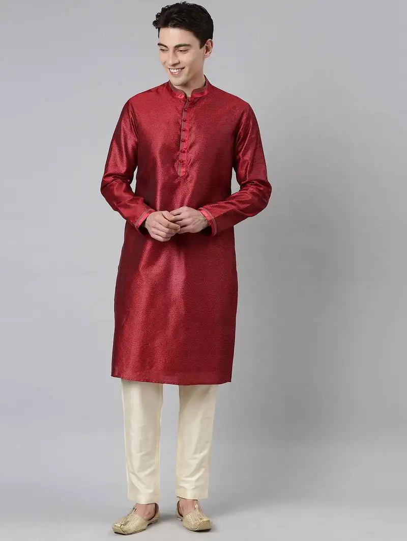 Red jacquard kurta set