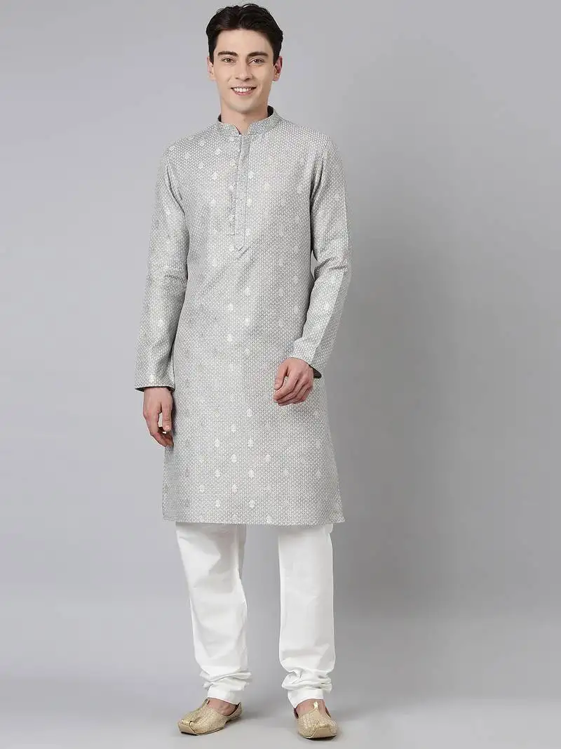 Grey chanderi kurta set