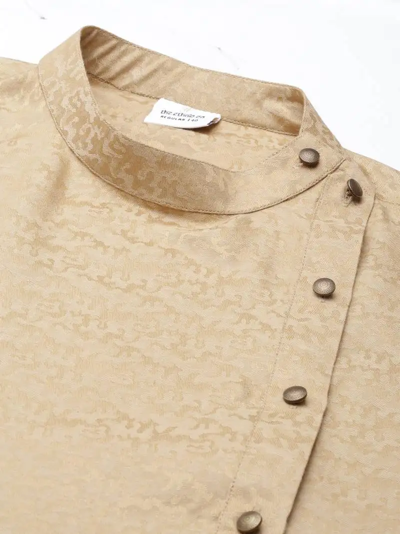 Beige self-design drape side-open kurta