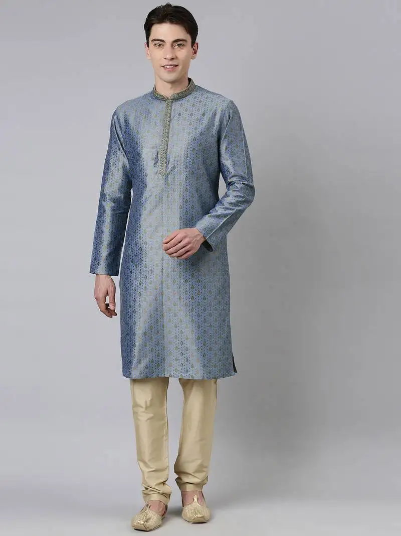 Blue jacquard kurta set