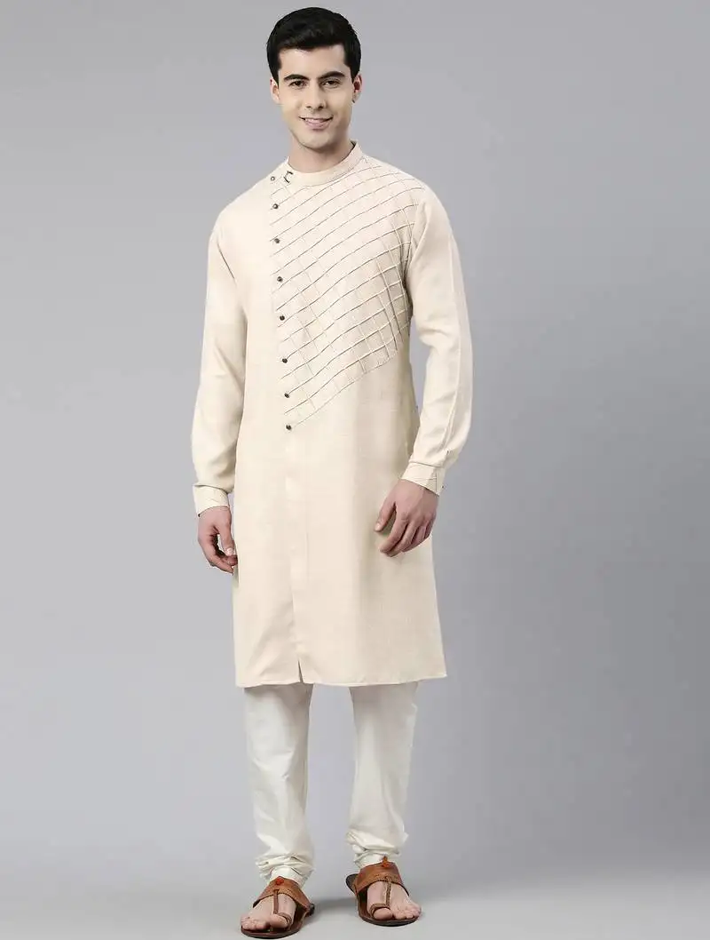 Cream angrakha kurta set