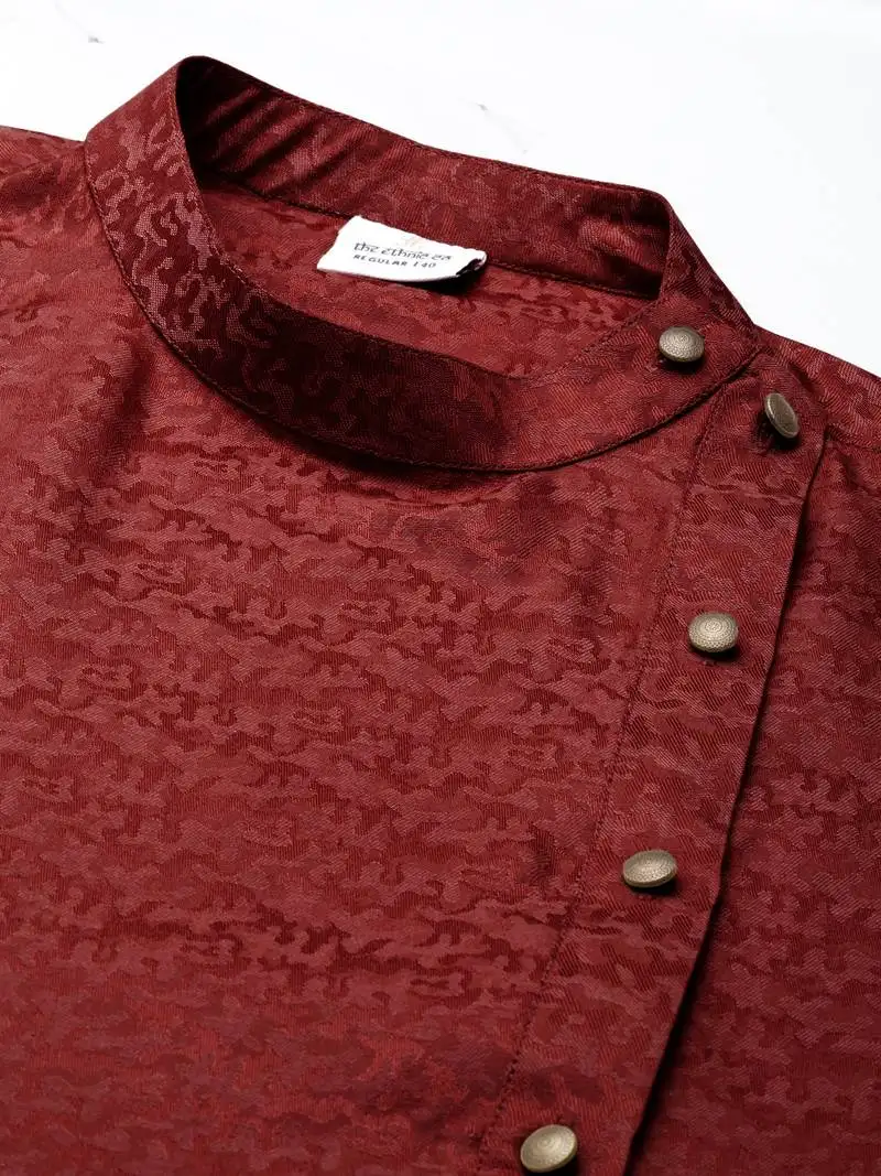 Maroon self-design drape side-open kurta