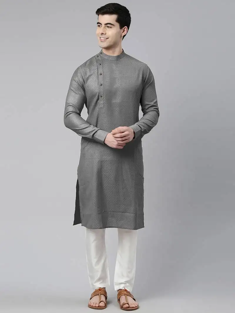 Grey self design side open kurta set