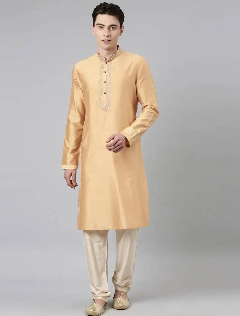 Beige silk embroidery kurta set