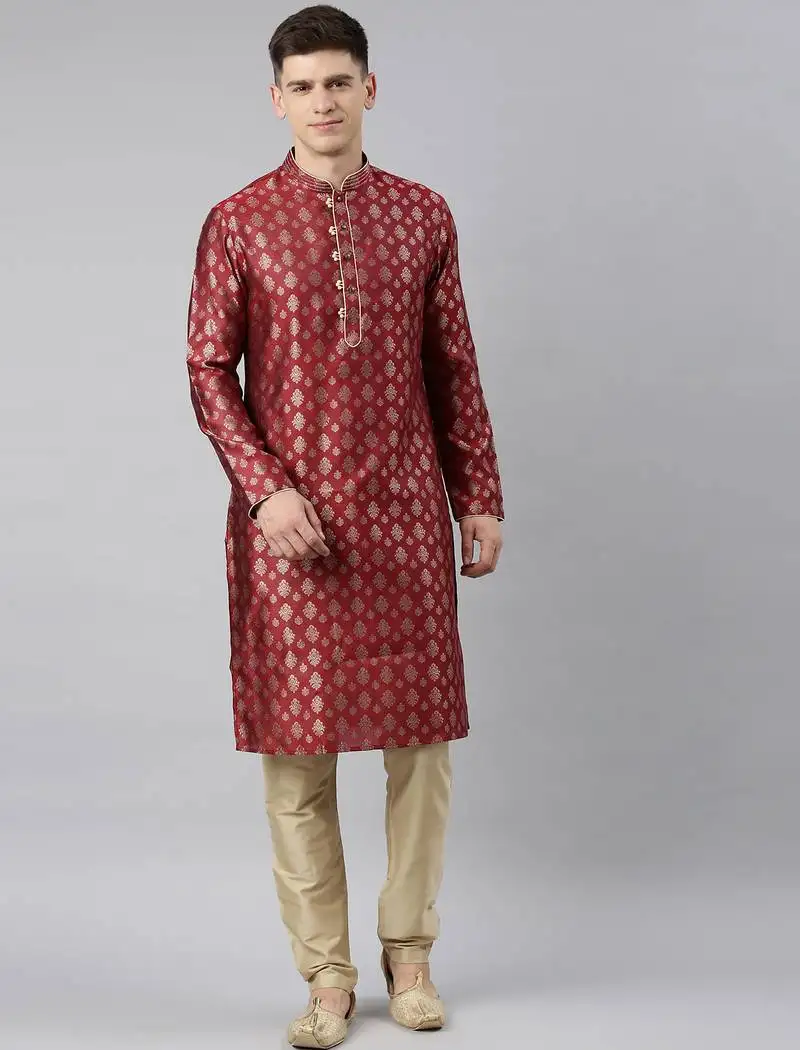 Maroon jacquard kurta set