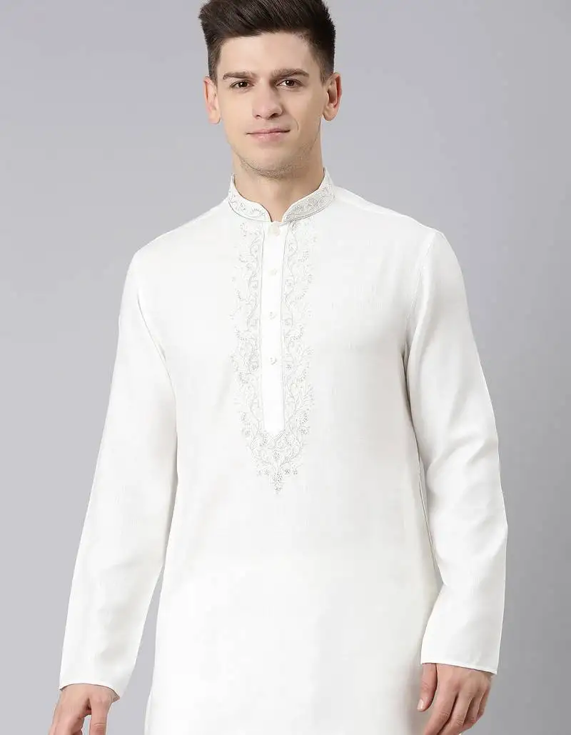 Cream cotton dori embroidery kurta