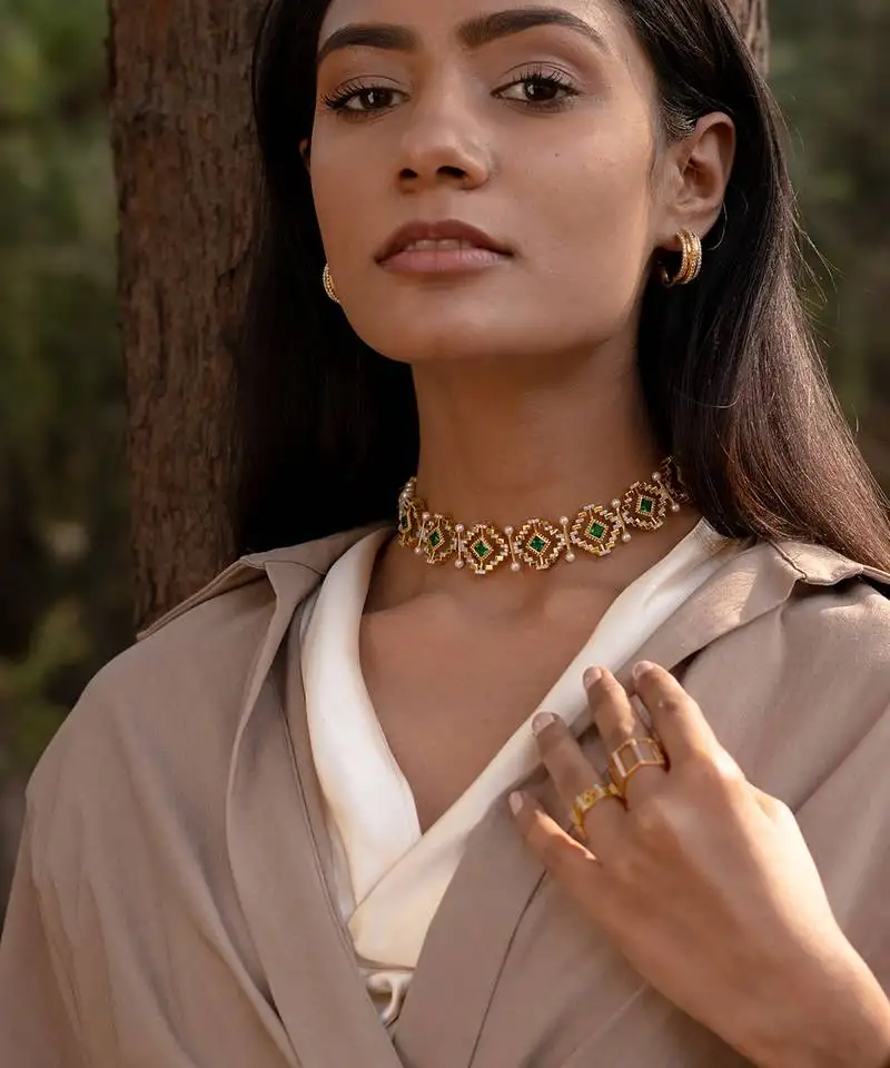 Yellow gold plated necklace set