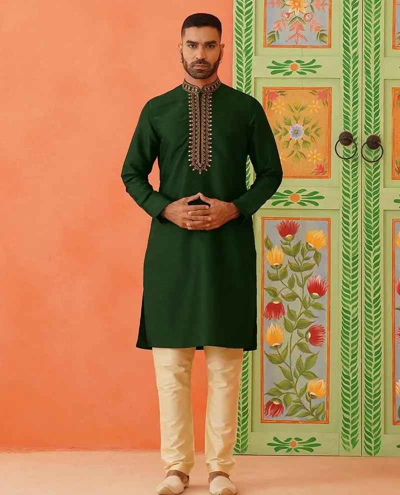 Sage green mirror embroidered kurta set