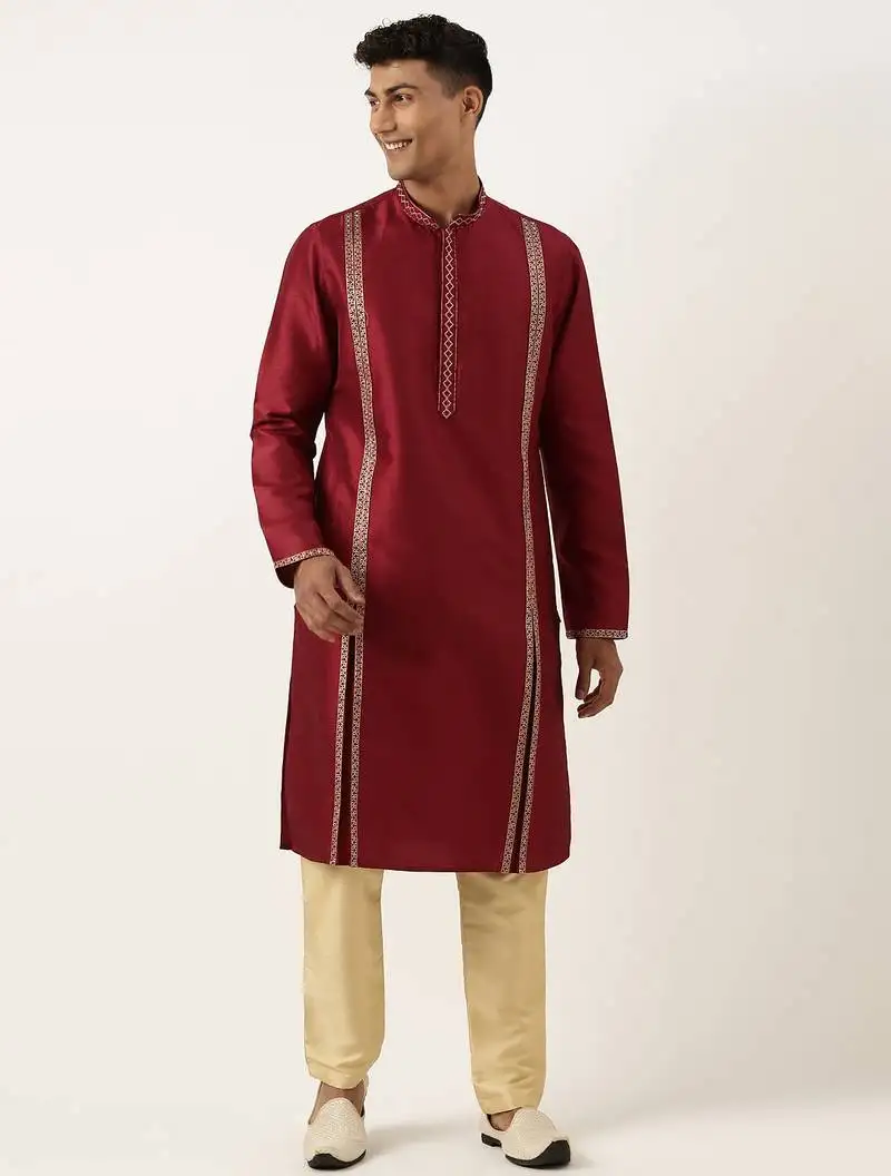 Maroon geometrical embroidery kurta set