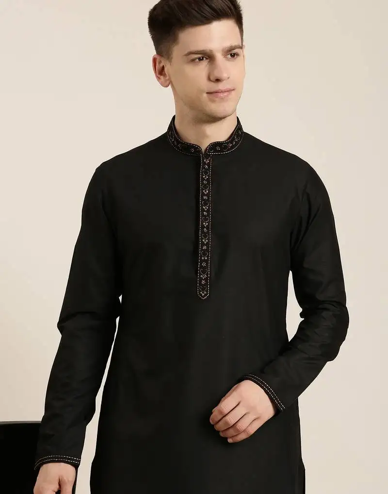 Black cotton dori embroidery kurta set