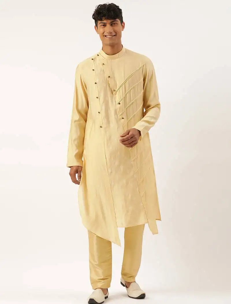 Gold side open layered kurta set