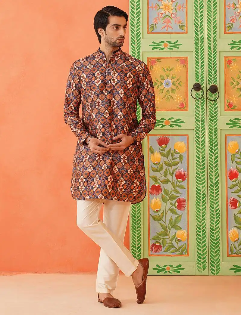 Navy print short kurta