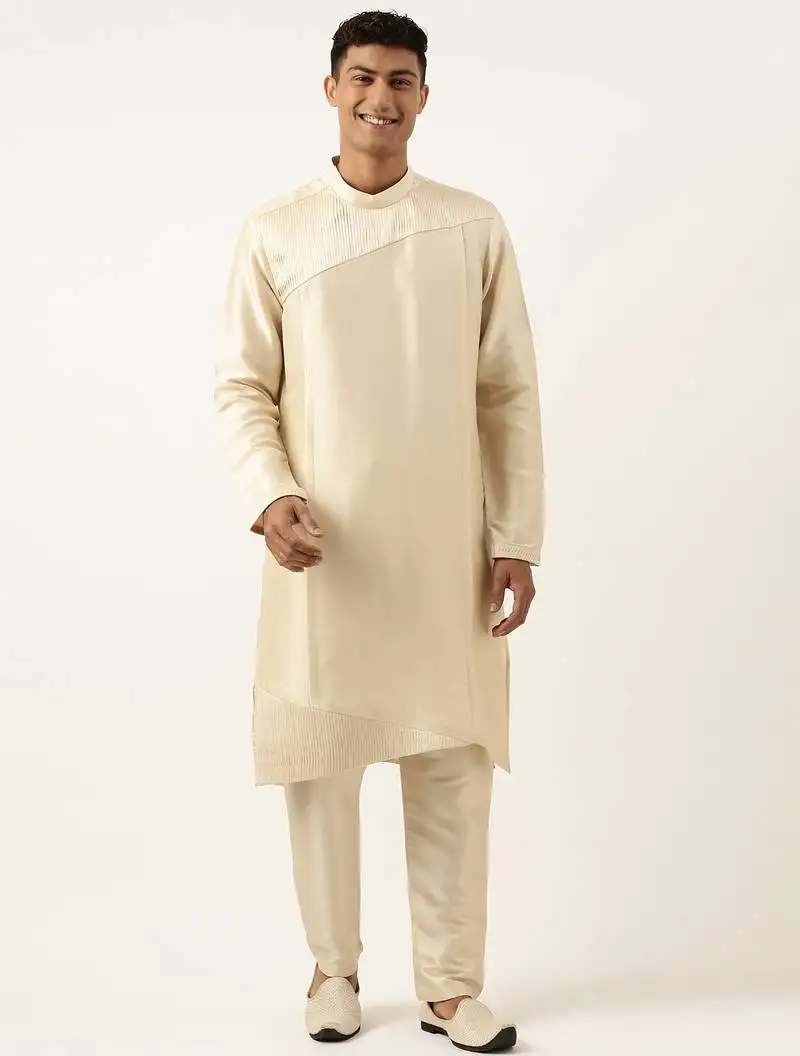 Beige pleated kurta set