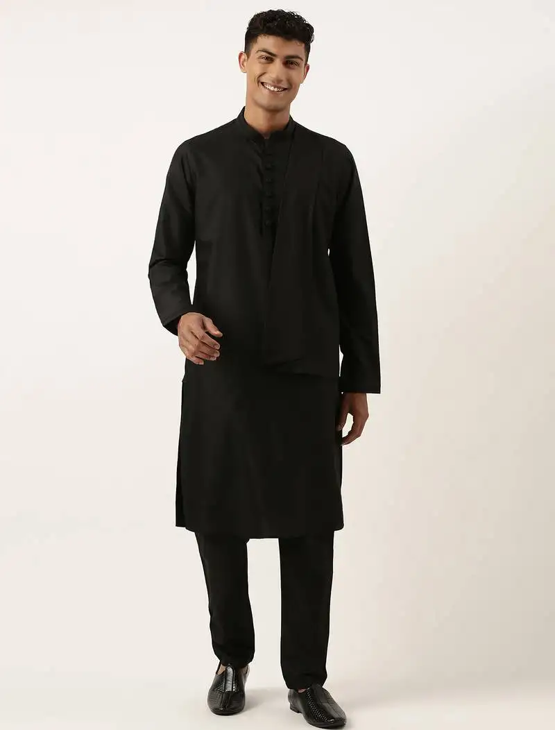Black cotton layered kurta set