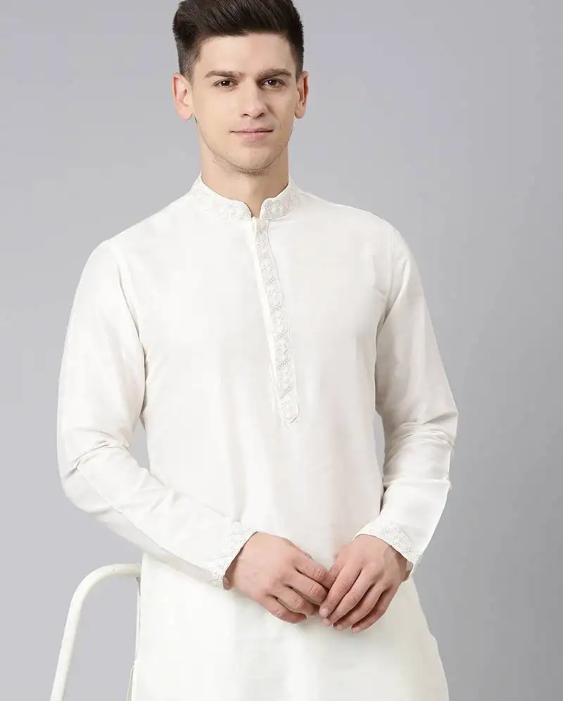 Cream dori embroidery kurta