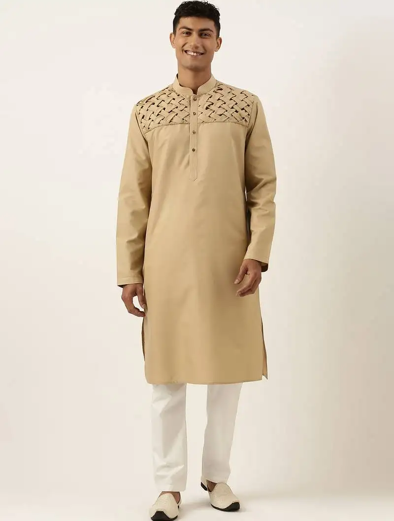 Beige smocking kurta set