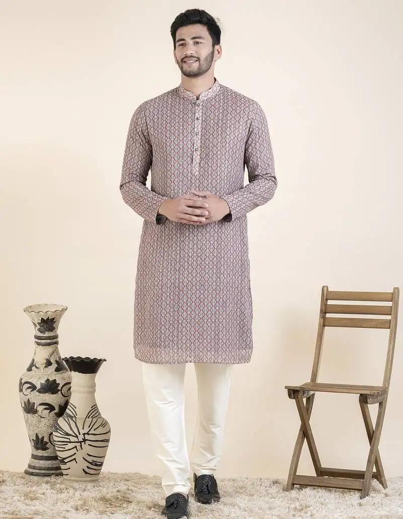 Grey rust printed kurta set