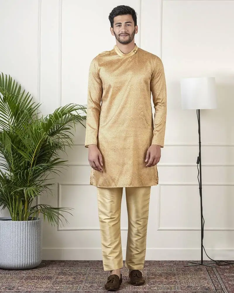 Gold harring bone print kurta set
