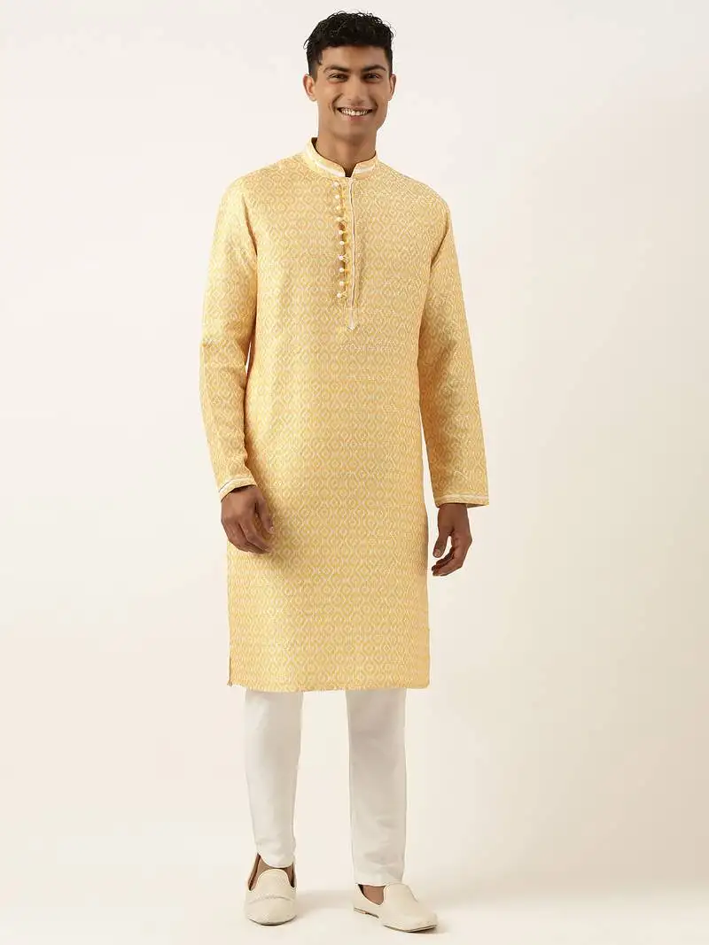 Yellow ikat printed kurta set