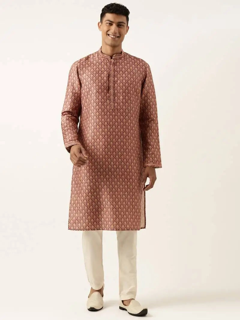 Wine baroque printed kurta set