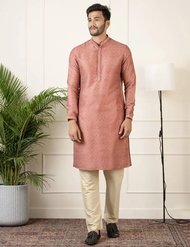 Red baroque printed kurta set