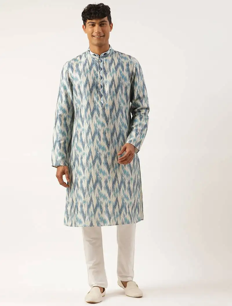Blue ikat printed kurta set