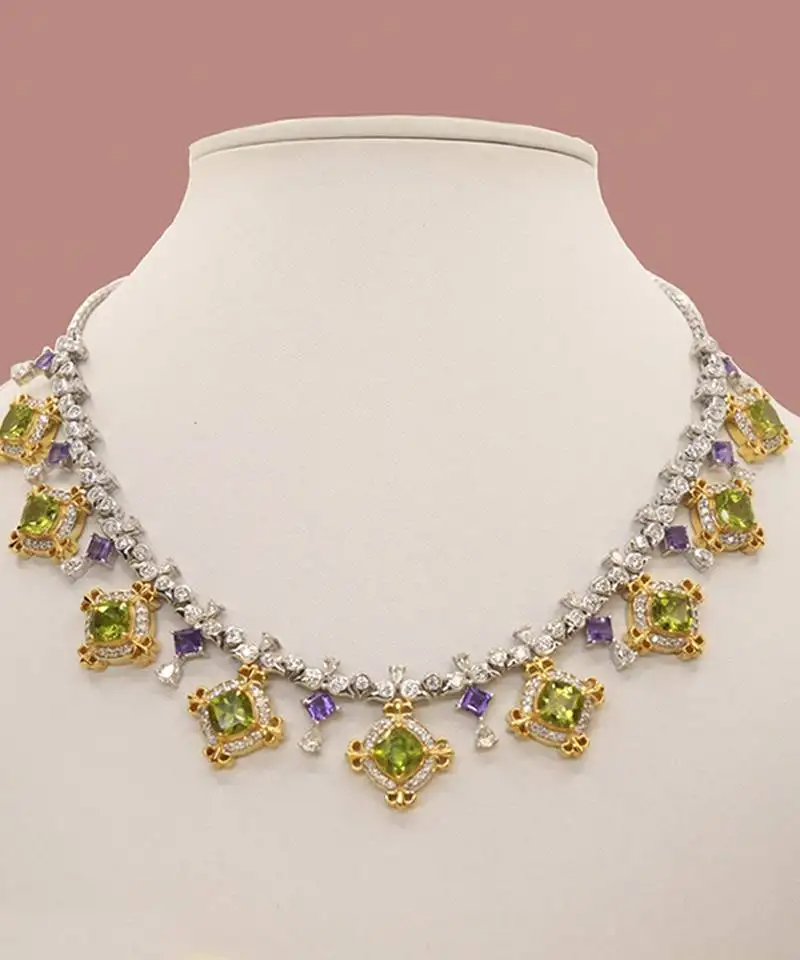 Multicolor sterling silver yellow gold plated necklace