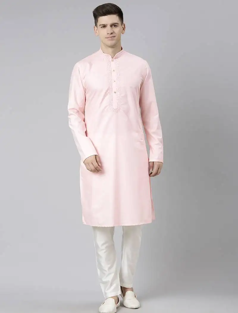 Pink cotton dori embroidery kurta set